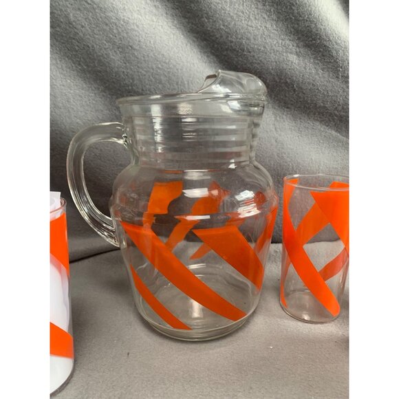 Vintage Orange Swirl 6 12oz Glasses & Pitcher Mid Century Set - Picture 3 of 13